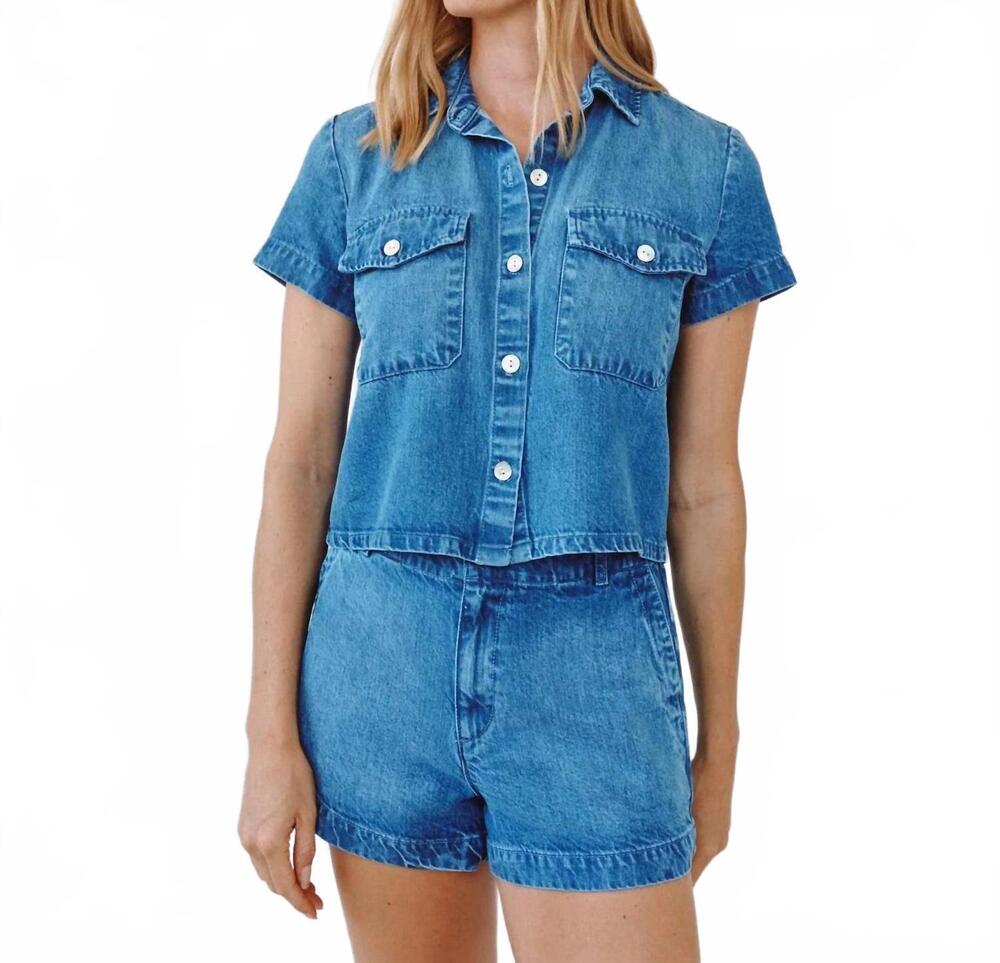 NEW BELLA DAHL short sleeve flap pocket shirt in spring horizon denim